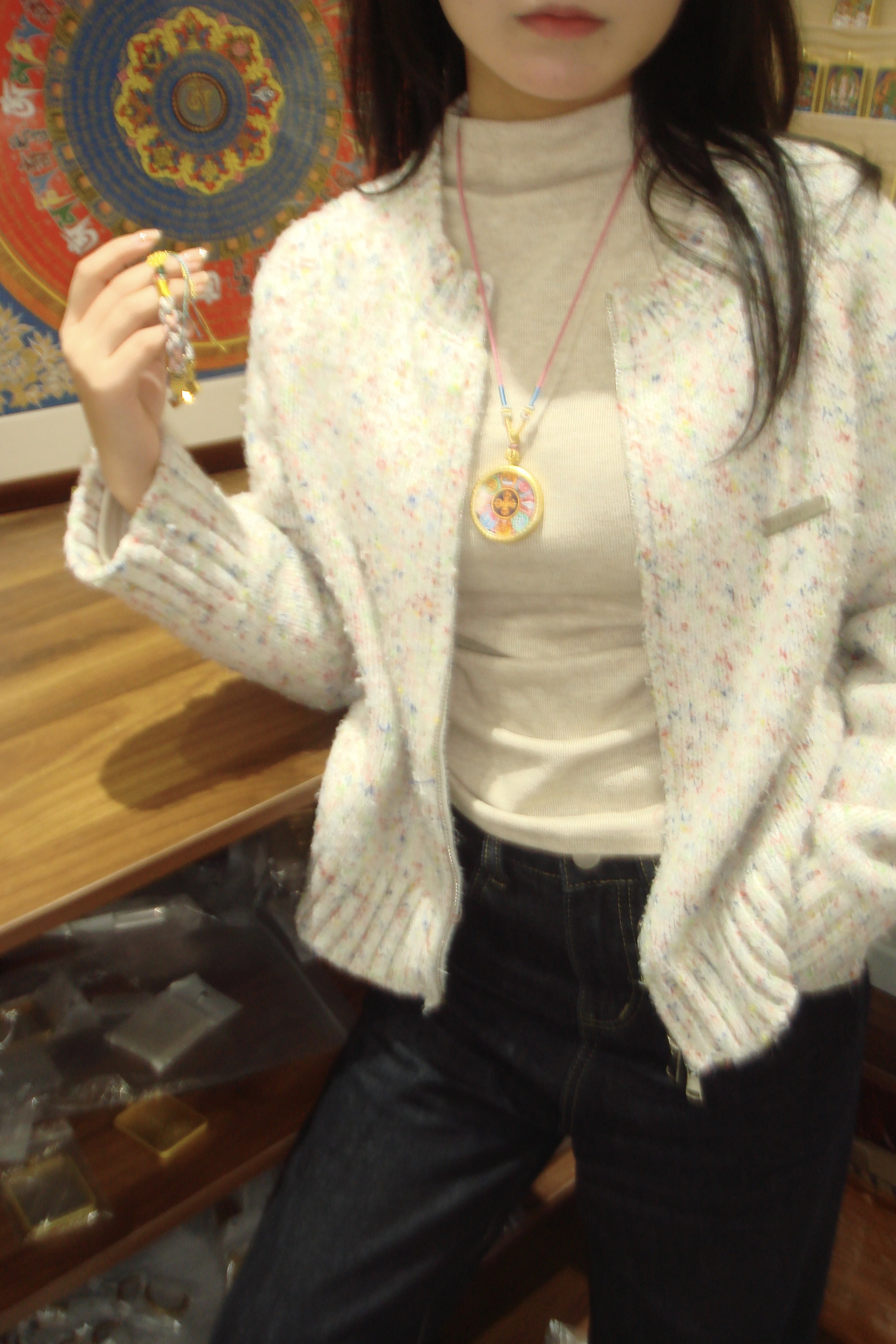 八宝罗盘 六字 坦诚 3.5尺寸 纯手绘唐卡