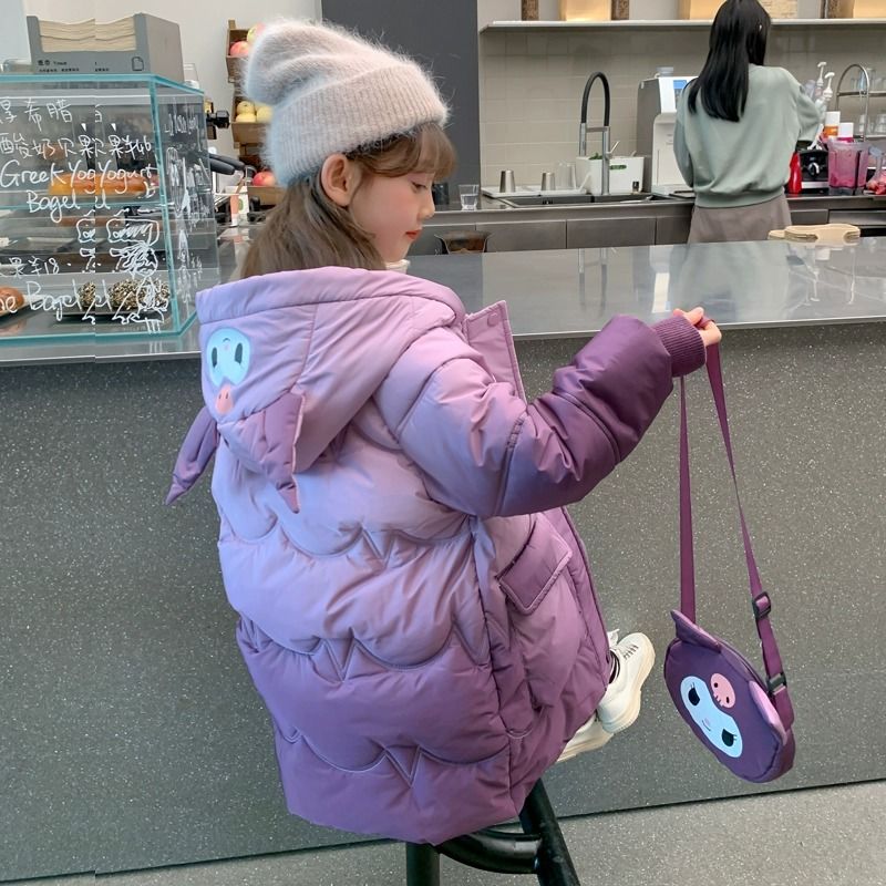 女童冬装棉服2023新款儿童女孩冬季加绒加厚库洛米卡通棉袄外套潮