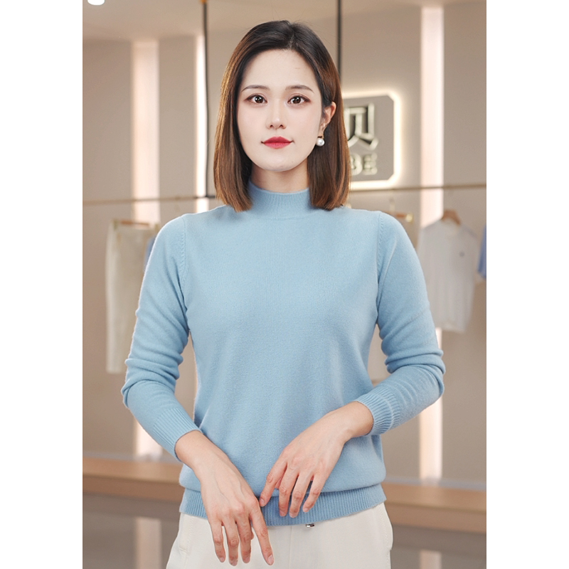 【100%羊毛】半高领针织毛衣纯色打底衫长袖休闲百搭保暖女士羊毛衫