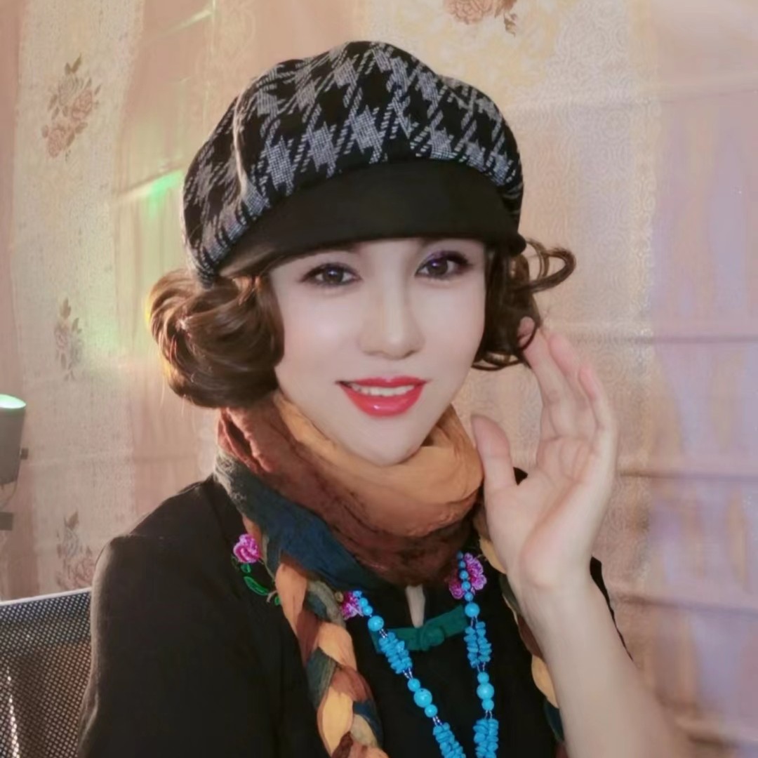 假发一体格子八角帽秋冬新款女短假发翻翘式假发帽子短帽檐贝雷帽