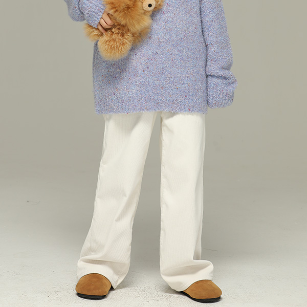 小女森女童秋冬奶白复古灯芯绒加绒裤子中大童保暖休闲阔腿长裤女