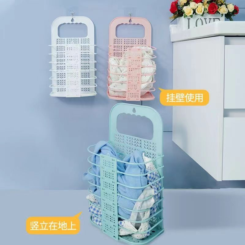脏衣服收纳篮大号折叠挂壁式脏衣篮卫生间免打孔塑料收纳筐脏衣篓