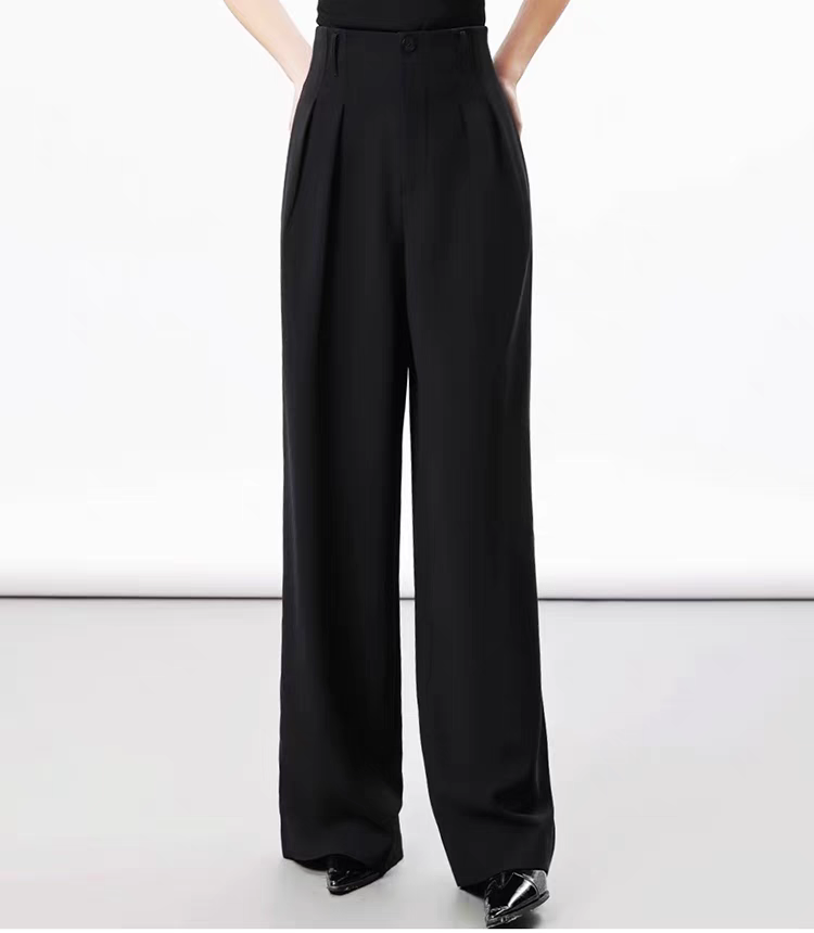 （商场同款）高腰阔腿休闲裤女春夏新款月宽松直筒西裤显瘦百搭黑色