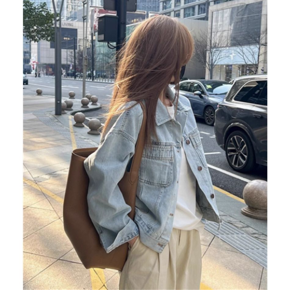 高级感浅蓝色牛仔外套女2025年春秋新款韩系宽松百搭夹克长袖上衣