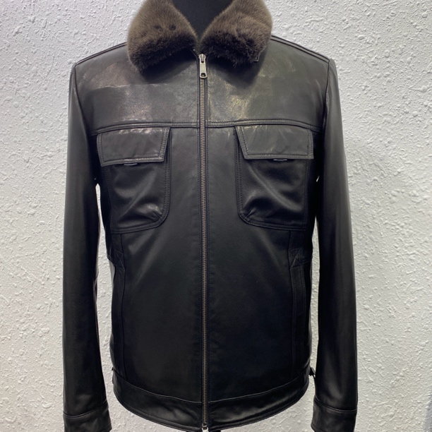 高端植鞣山羊皮水貂毛内里皮貂一体男式翻领休闲时尚秋冬保暖皮衣