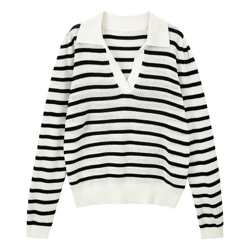 【达人专属】显瘦条百搭休闲polo领打底上衣S1528