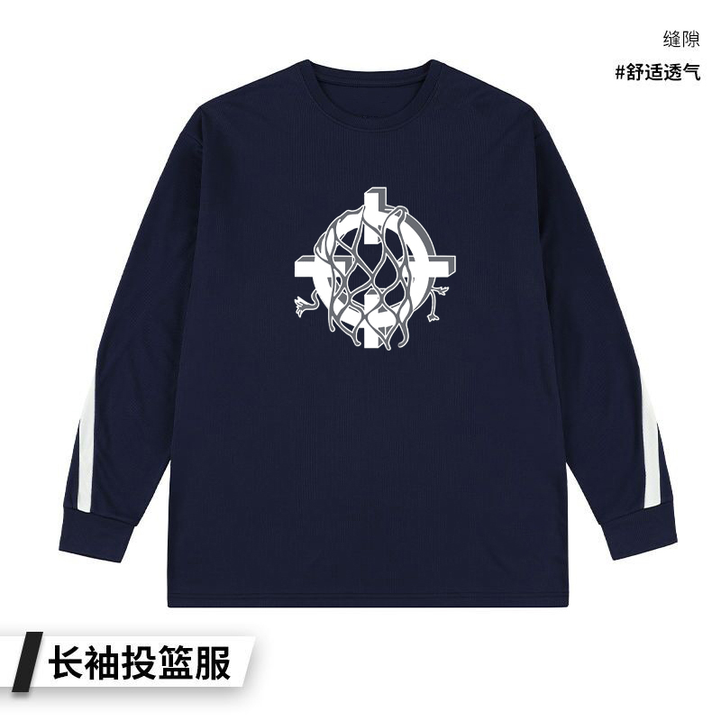 速干篮球长袖训练服美式户外投篮服透气宽松运动百搭圆领T恤男子