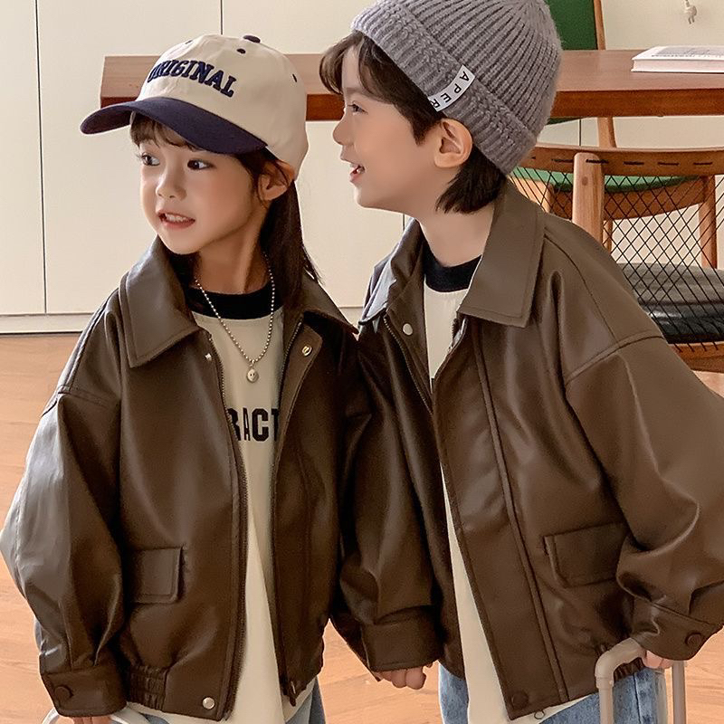 儿童春装皮衣外套2025新款潮酷男童炸街痞帅春秋季女孩夹克上衣潮