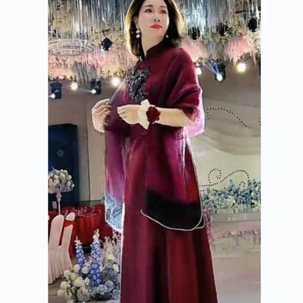 5264-10梦娇喜妈妈喜婆婆ins连衣裙礼服显瘦气质红色婚宴婚礼长款