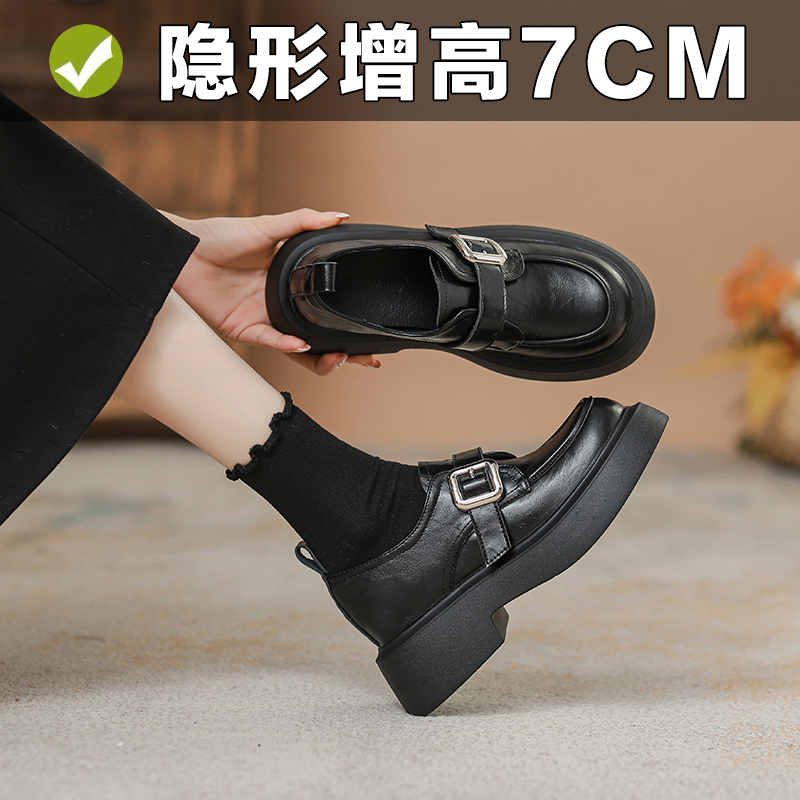 复古内增高棕色加绒小皮鞋女2025秋冬新款英伦风厚底3233小码单鞋