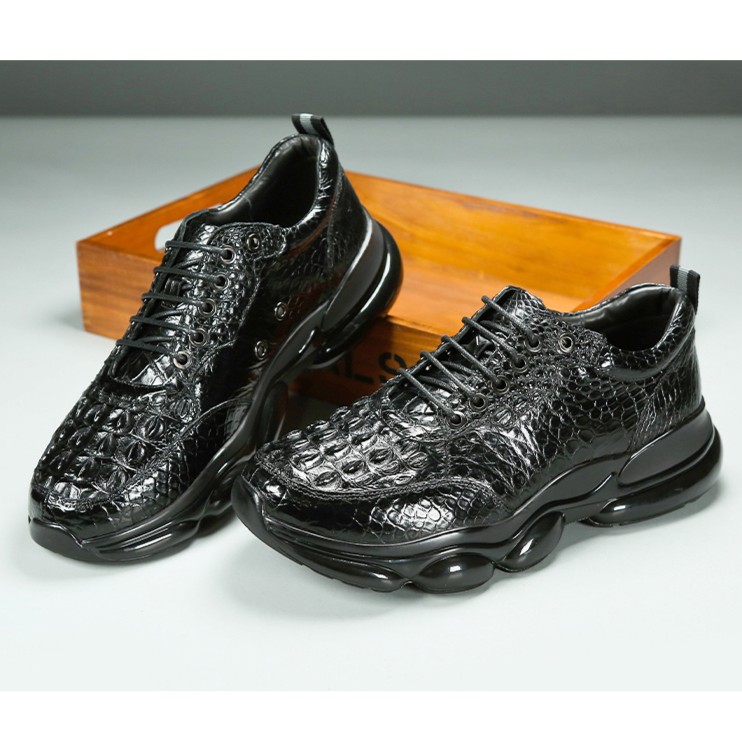鳄鱼皮运动鞋时尚软底气垫鞋透气低帮百搭男鞋老爹鞋防滑舒适皮鞋