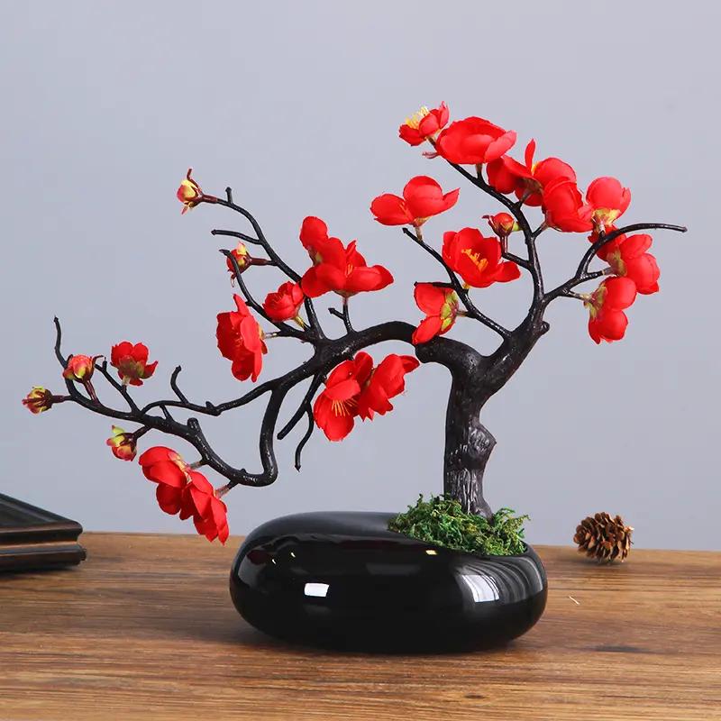 桌面摆设家居客厅玄关装饰花花艺摆件中式仿真梅腊梅假花干花