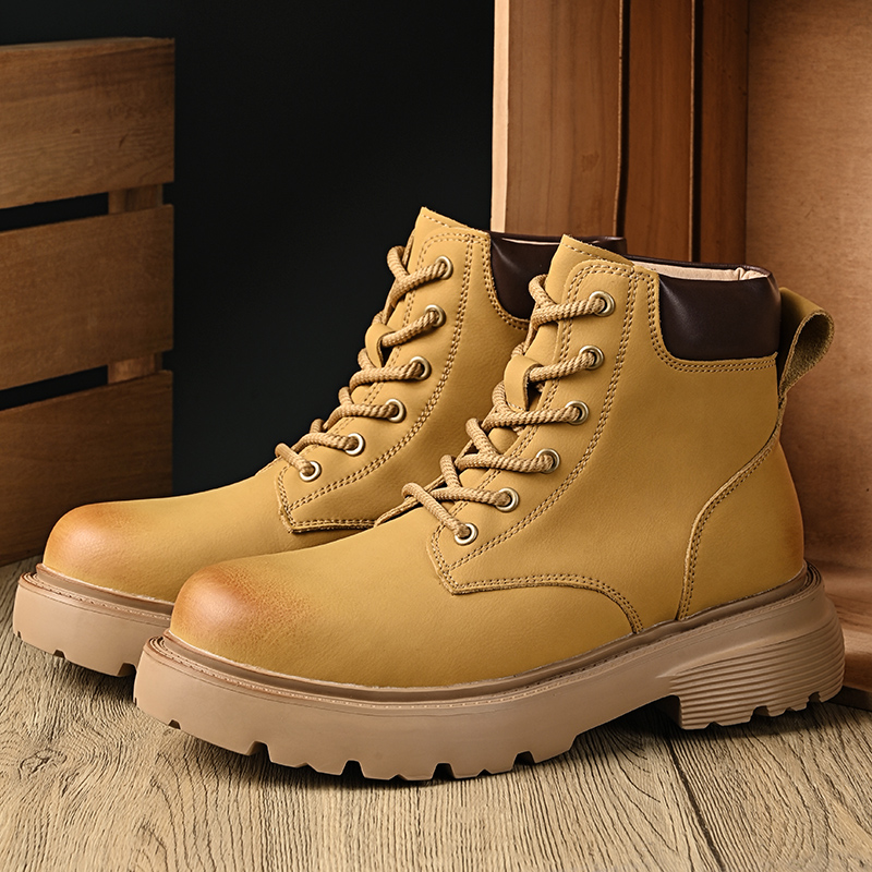 马丁靴男靴子秋季真皮复古潮流大码厚底登山靴牛皮英伦工装大黄靴