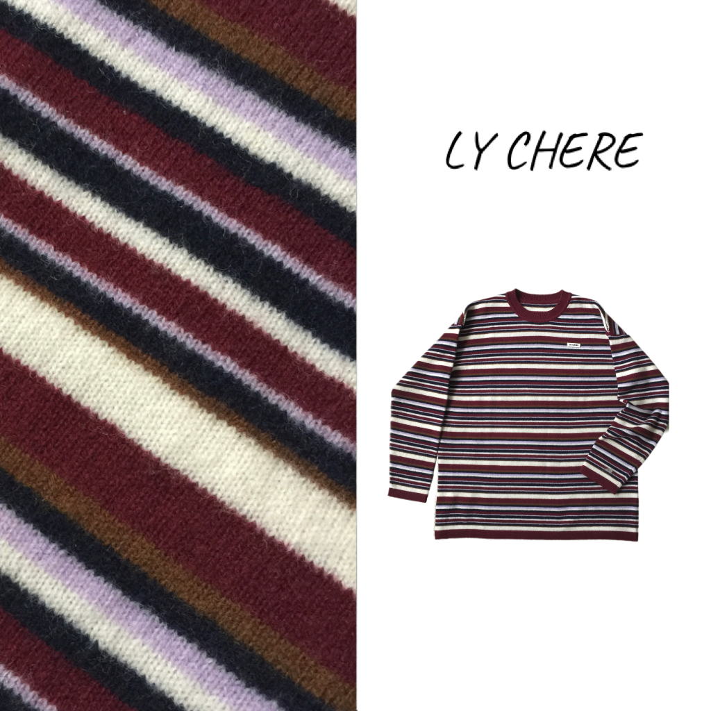 Ly CHERE小众设计羊绒长袖百搭宽松圆领秋冬条纹毛针织衫43033MS