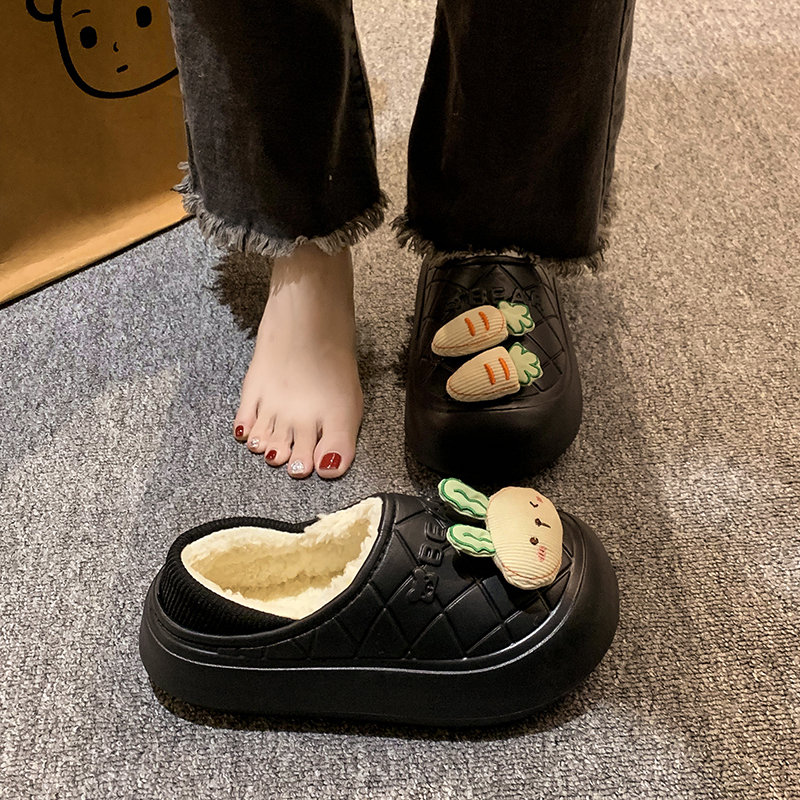 百丽纯爱厚底防滑包跟棉拖鞋女2023秋冬季新款保暖加绒一脚蹬可爱