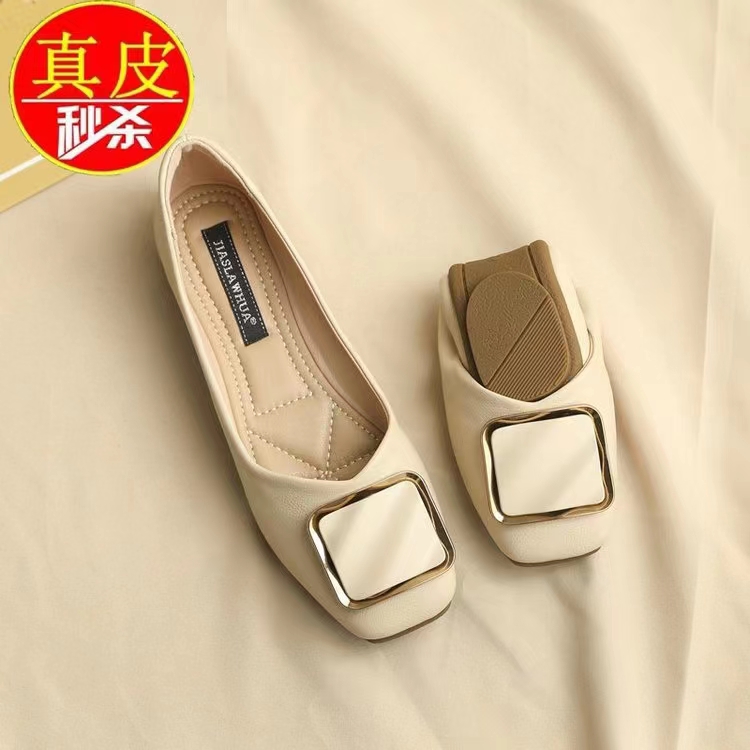 百丽纯爱单鞋女2023新款夏季仙女风气质软底平底浅口百搭豆豆鞋