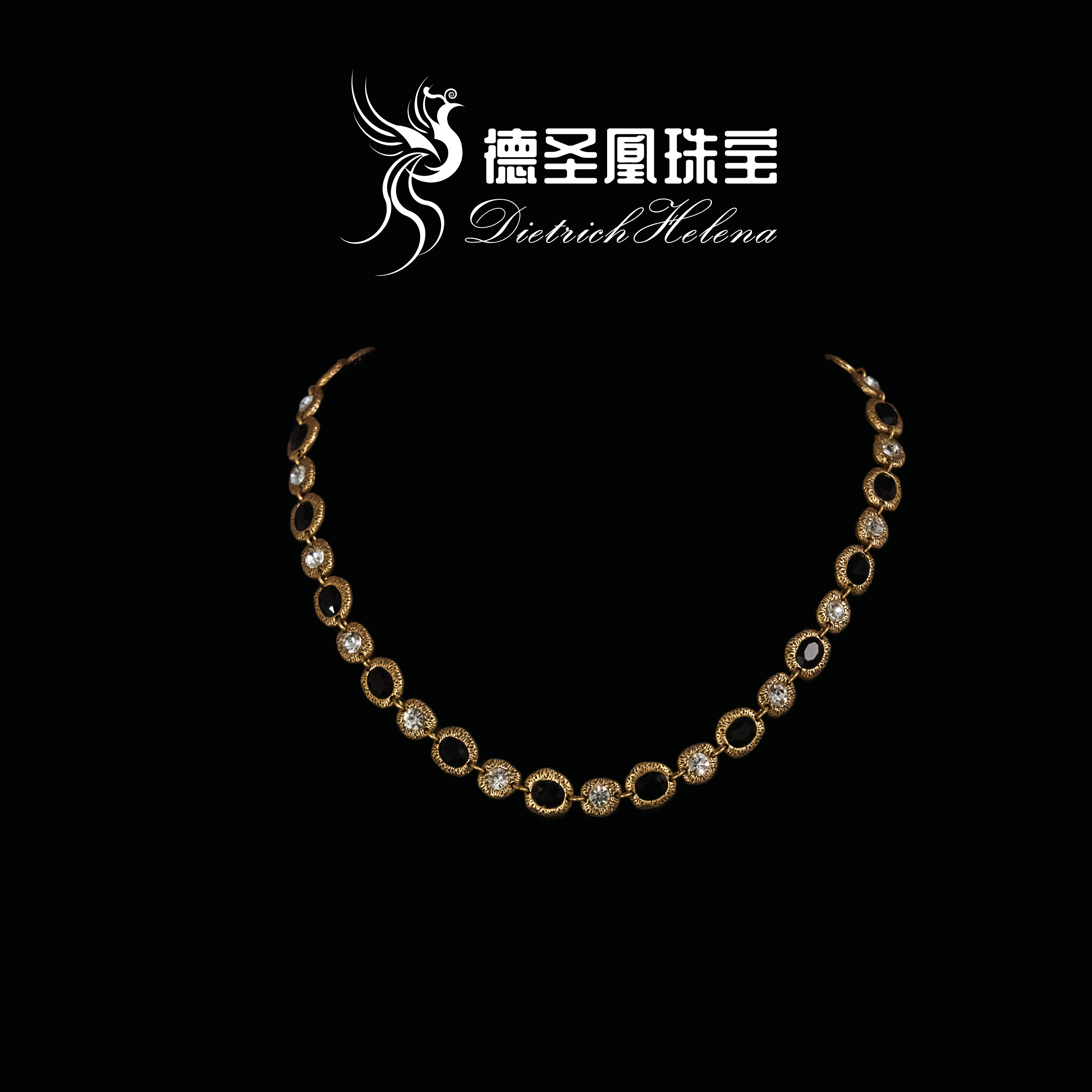 铜合金项链 套装【精工系列】几何设计方块黑白镶钻项链耳饰T002