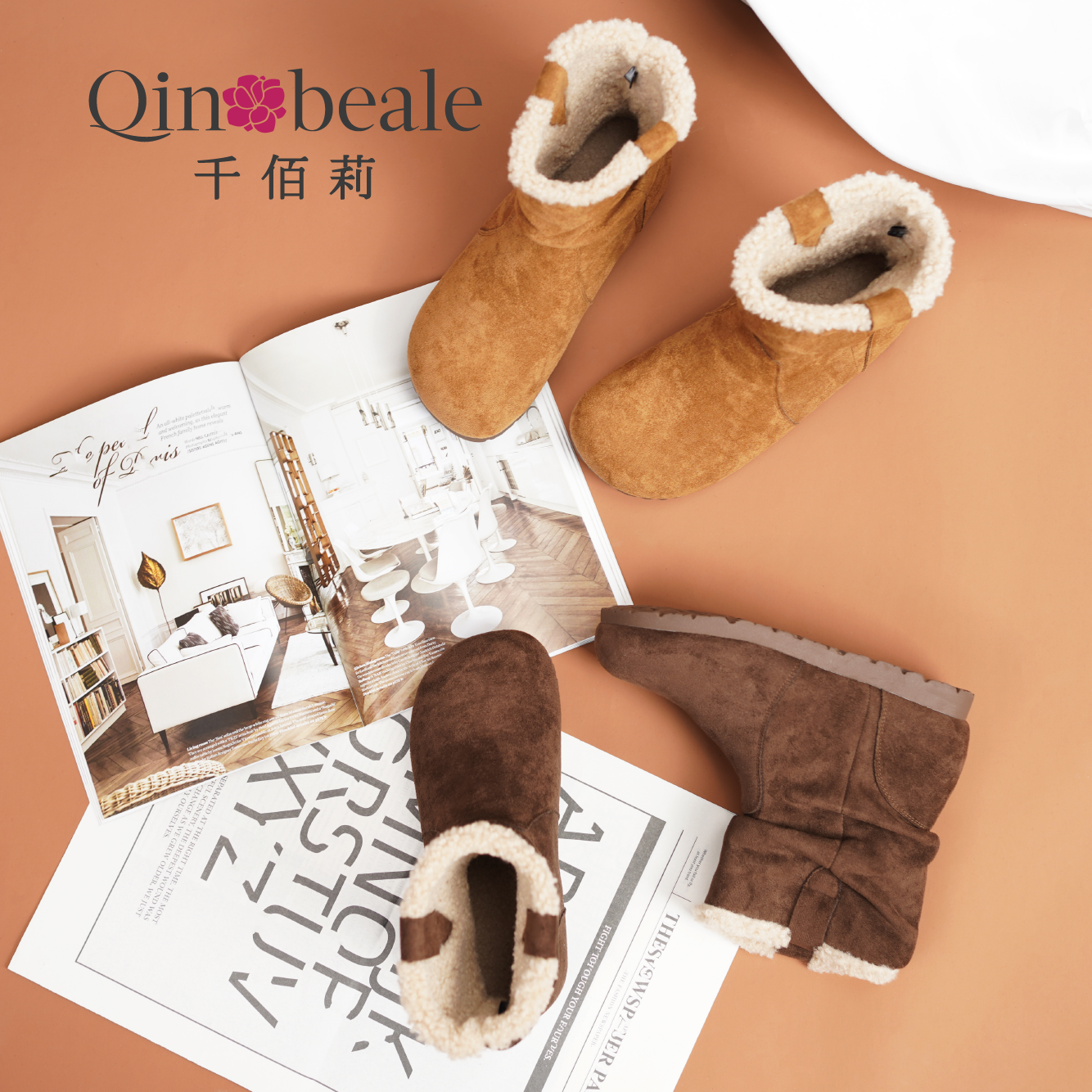 Qin&beale/千佰莉Q71040080时尚休闲防滑平底秋冬雪地靴B336