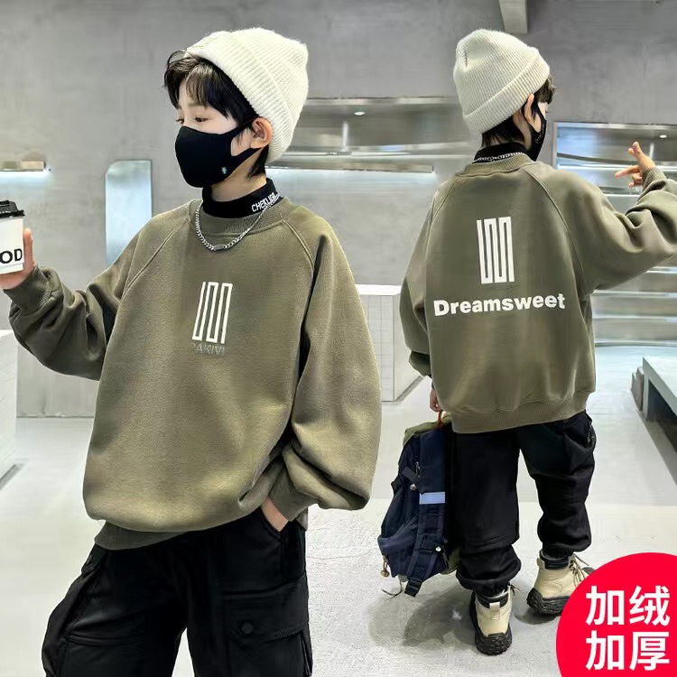 新款儿童秋冬季高领卫衣中大童休闲假双领加绒保暖上衣洋气冬款