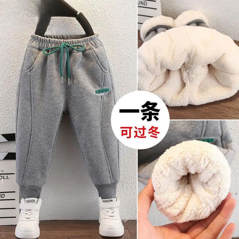 朵美巴拉巴拉宝宝杰米熊男女童加绒运动裤子新款休闲儿童羊羔绒宝
