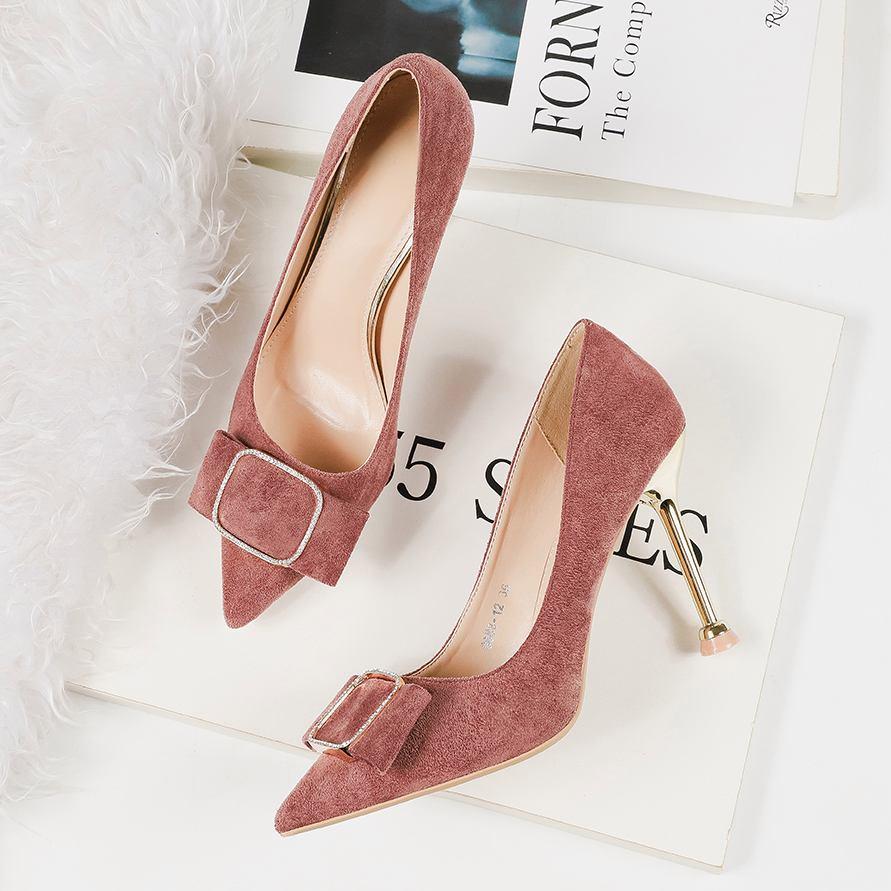 仙女鞋尖头高跟鞋方扣（下单备注编号）