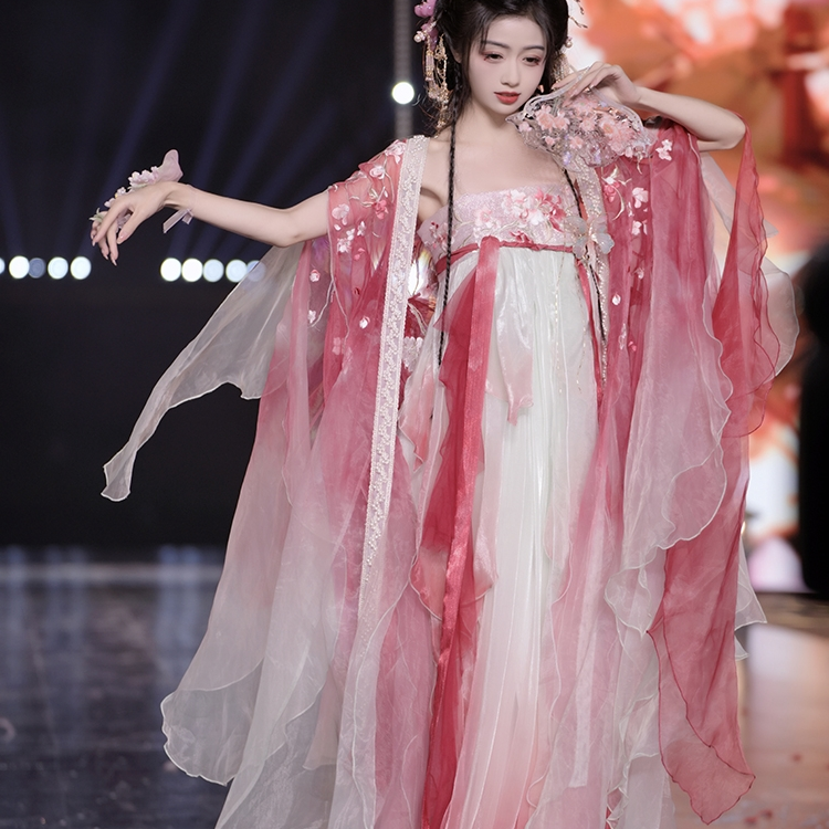 新款【桃花】十二花神汉服女齐胸襦裙春夏季花瓣重工袖大袖衫套装