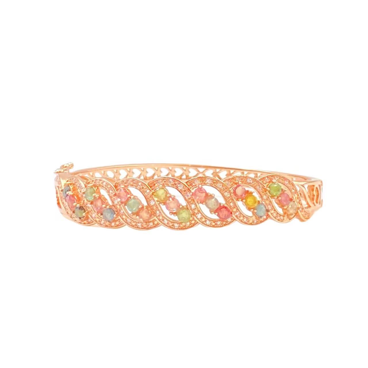 碧玺天工工艺多彩波浪蛋面手镯C247X合金