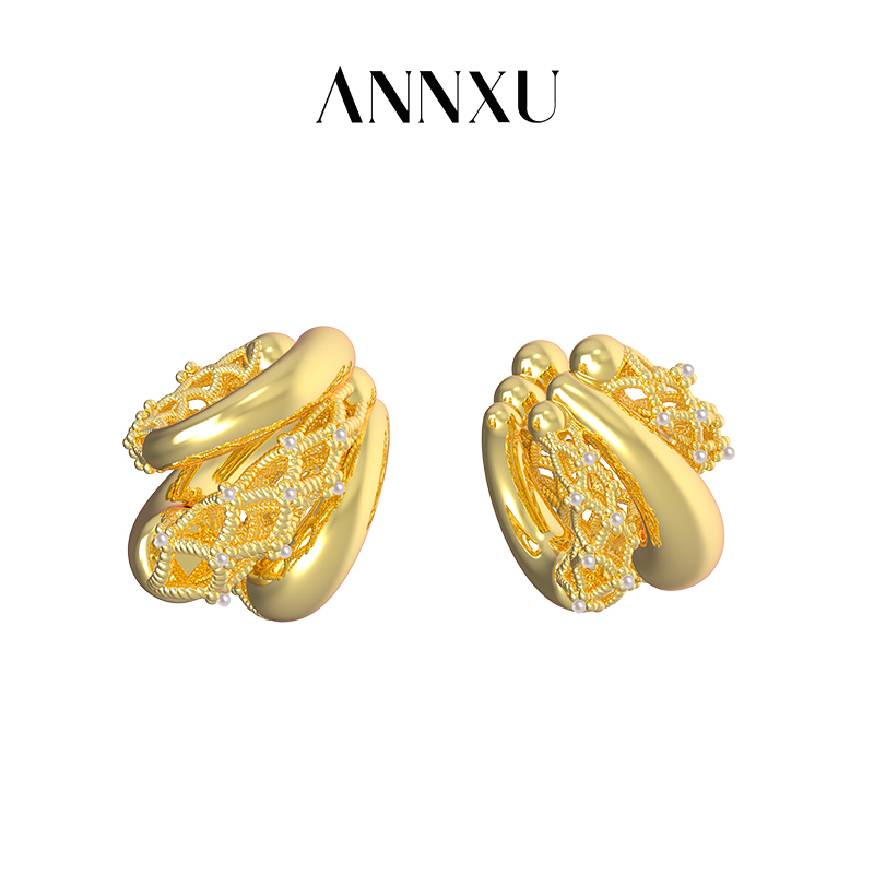 ANNXU 铜合金合成锆石耳饰 新款设计龙鳞缠绕耳扣耳夹小众左右耳