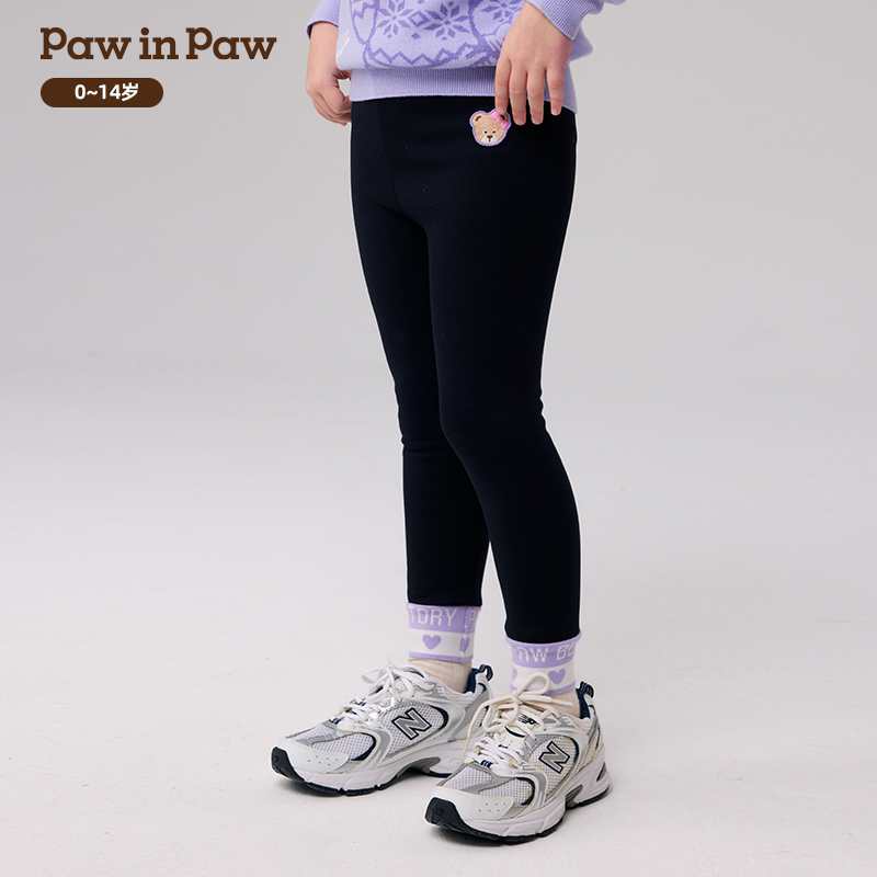 PawinPaw小熊童装2024年秋冬新款女童加绒保暖打底裤PCTME4T52E