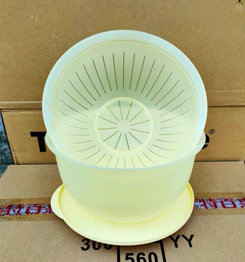 特百惠4.3L奇妙果菜篮带滤筛粉色黄色带盖密封发面豆芽圆形洗菜篮
