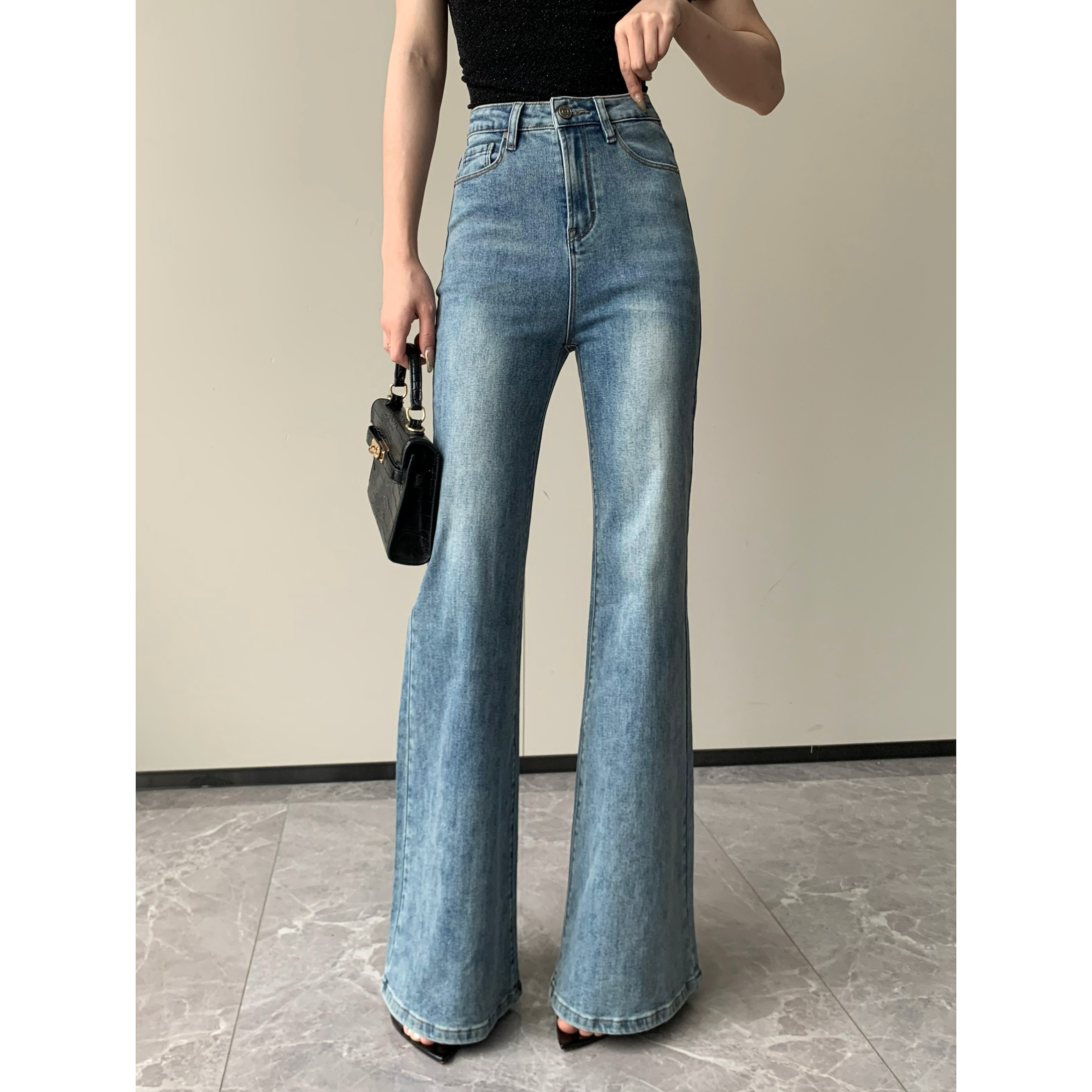 JIJINQI【现货】微喇叭牛仔裤女高腰设计感女款裤子 JINQCSP0323