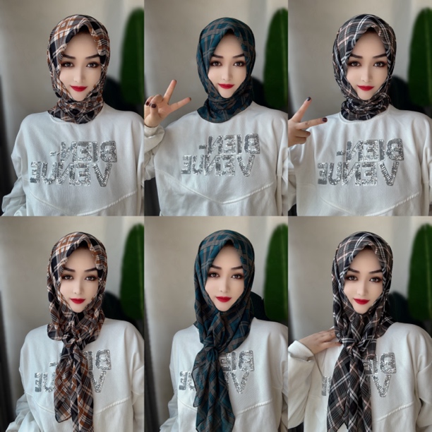 高品质新款洋气格子方巾（送盒针）