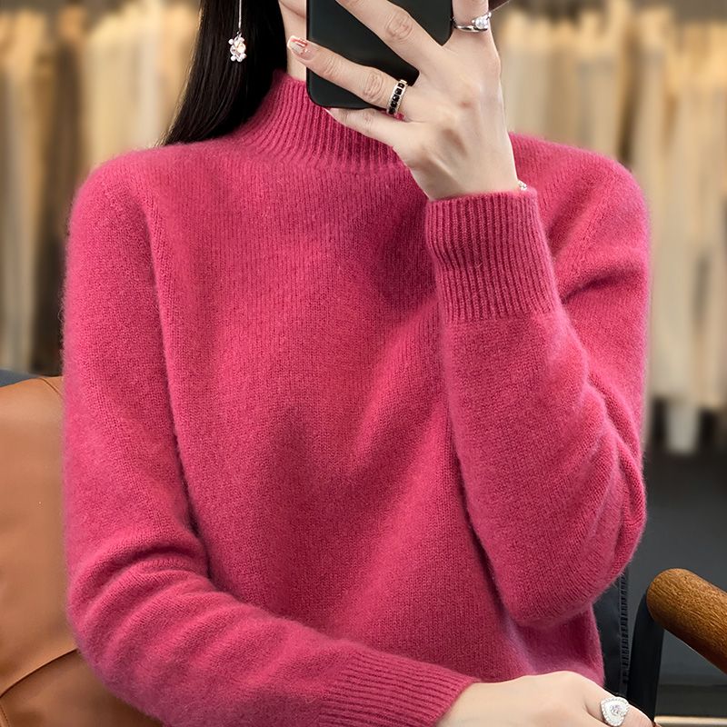 一线成衣100%女加厚保暖套头修身内搭半高领针织打底衫毛衣