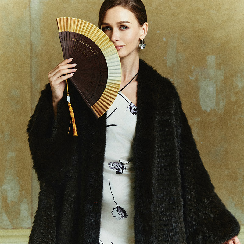 进口俄罗斯紫貂新中式皮草大衣立领长款香云纱双面穿貂皮外套裘皮