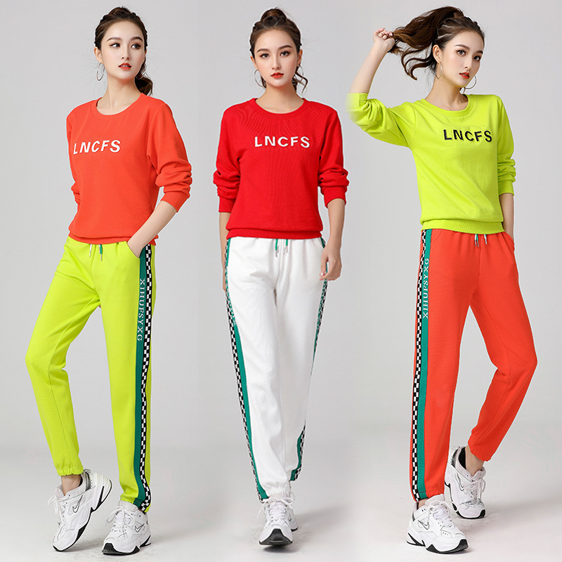 2023年春季新款广场舞服装运动长袖棉套装休闲服女鬼步时尚健身服