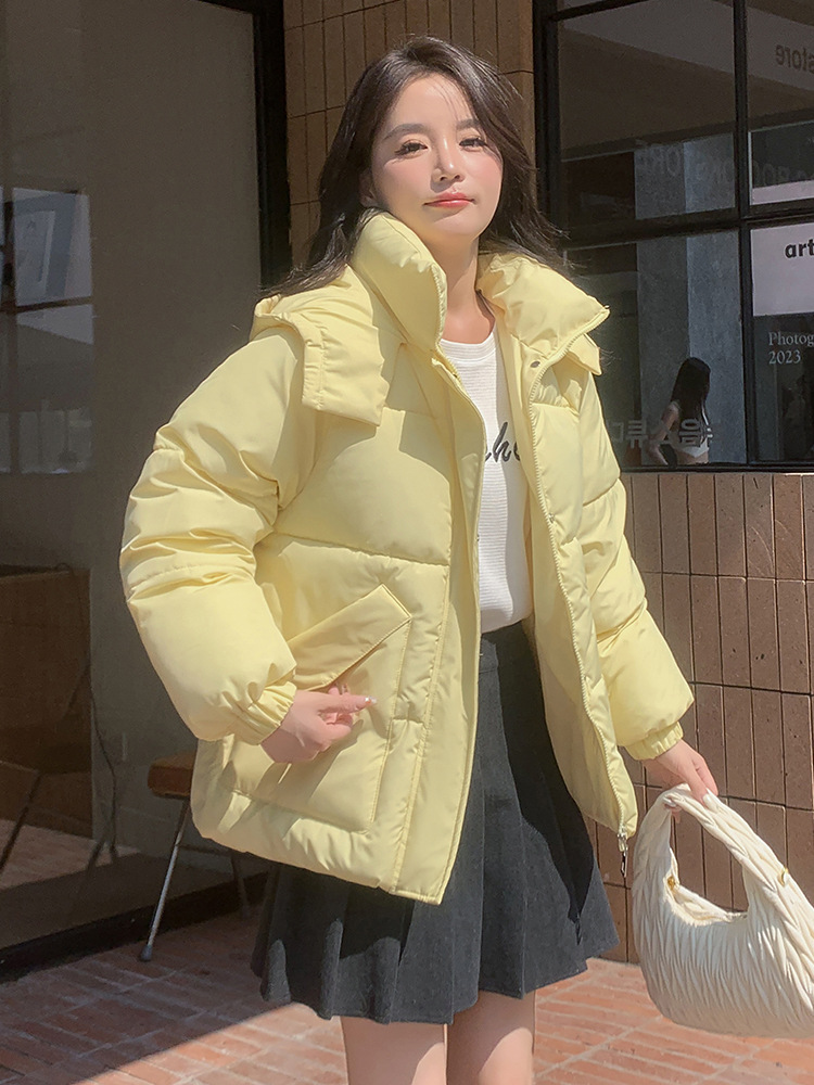 时尚连帽棉衣女短款2023冬季新款果冻色休闲棉服加厚宽松棉袄外套