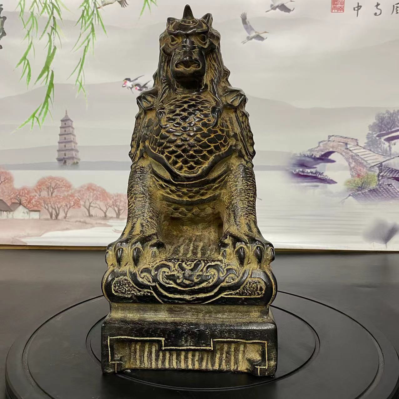 山西青石羽林将军貔貅高度34厘米
