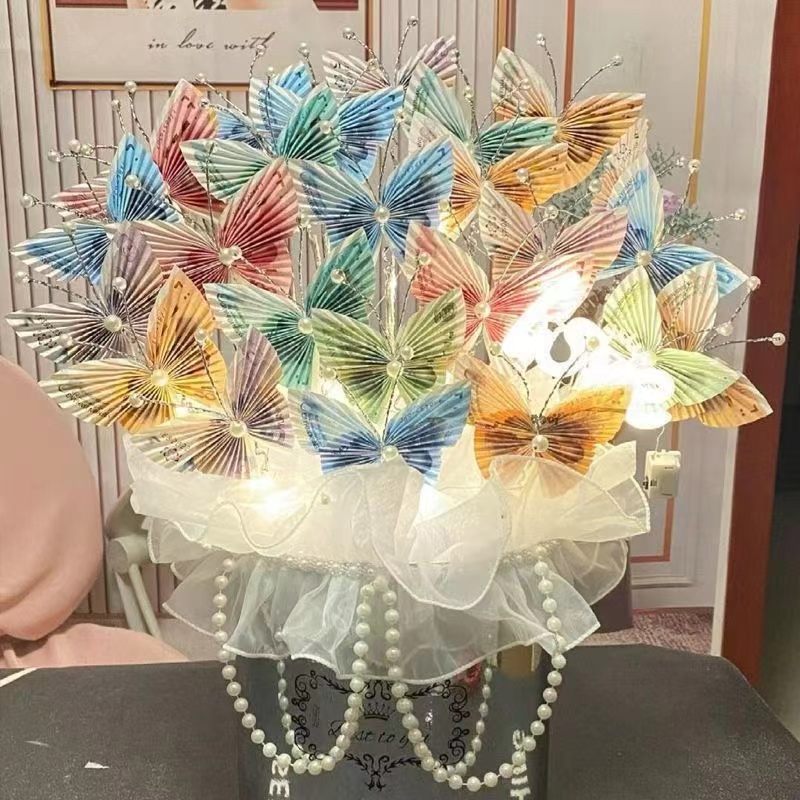 有钱花手工diy材料包装材料大全蝴蝶花珍珠扎带铁丝扎线鲜花外壳