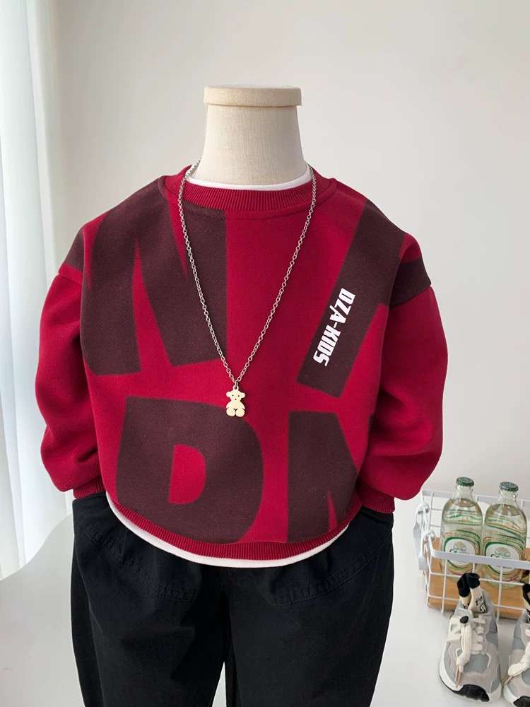 童装2025新款儿童加绒卫衣卫衣男童红色洋气上衣加厚潮款品质童装