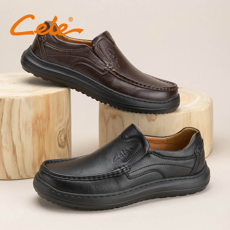 Cele策乐一脚蹬男真皮百搭商务通勤男鞋子男士软底舒适爸爸鞋