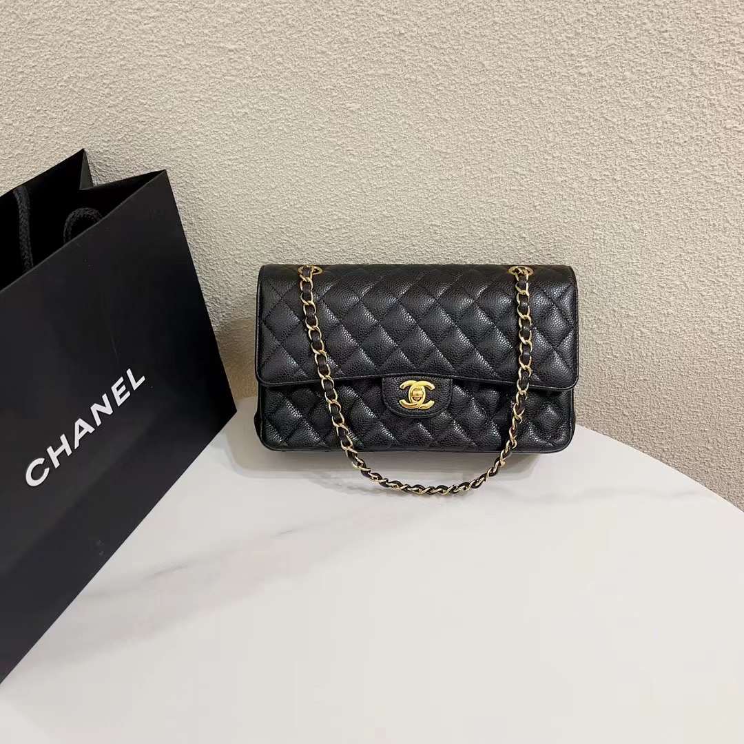 未使用 Chanel/香奈儿 cf 黑色金扣荔枝纹牛皮 小号23芯片