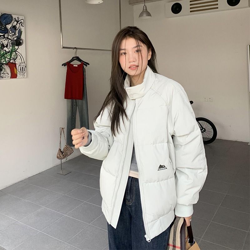 立领防寒羽绒服女2023冬季新款纯色百搭中性风宽松保暖厚外套潮流