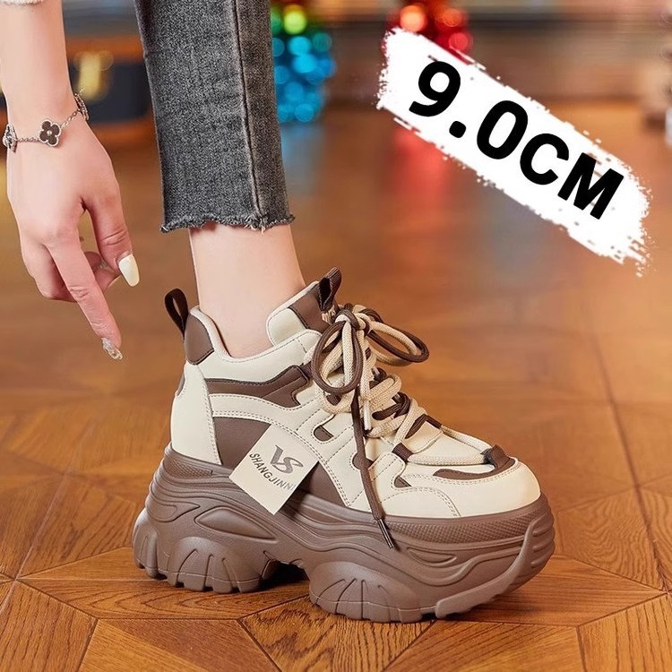 厚底内增高老爹鞋女2024春季新款休闲增高小个子系带运动休闲鞋