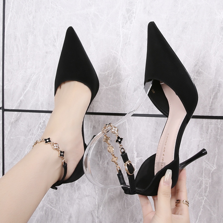 【8公分】2025夏季新款黑色细跟时尚气质百搭名媛百搭尖头高跟鞋