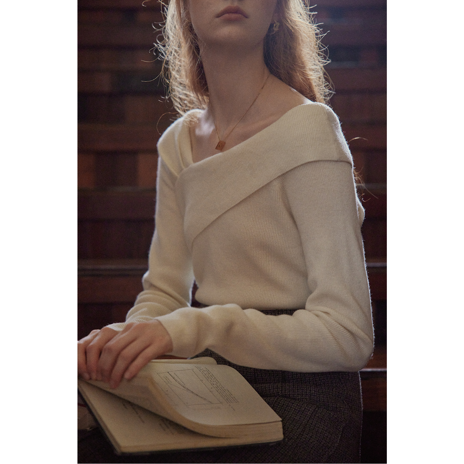 cpaia茜派雅 温柔风100%羊毛一字领法式复古毛衣女【无运费险】