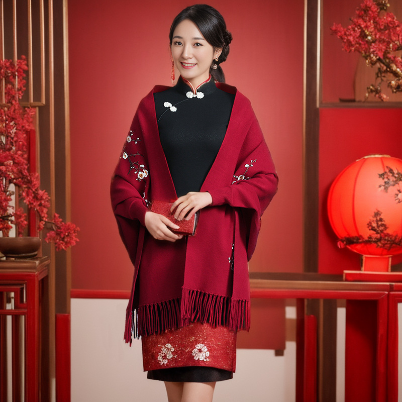 秋披肩妈妈配旗袍外搭秋冬喜婆婆带袖结婚礼服斗篷百搭外套YY607