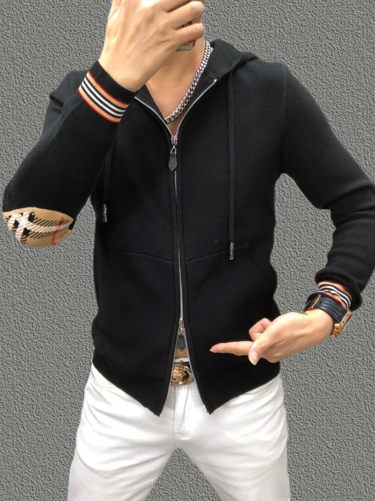 （断码清仓）高端轻奢时尚百搭天丝针织拉链冬季连帽开衫（98158）