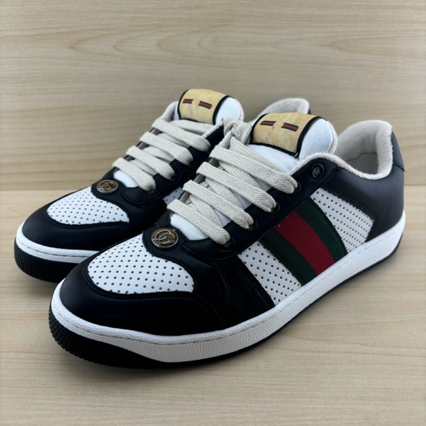 未使用 GUCCI/古驰 Screener系列黑白熊猫配色打孔系带板鞋