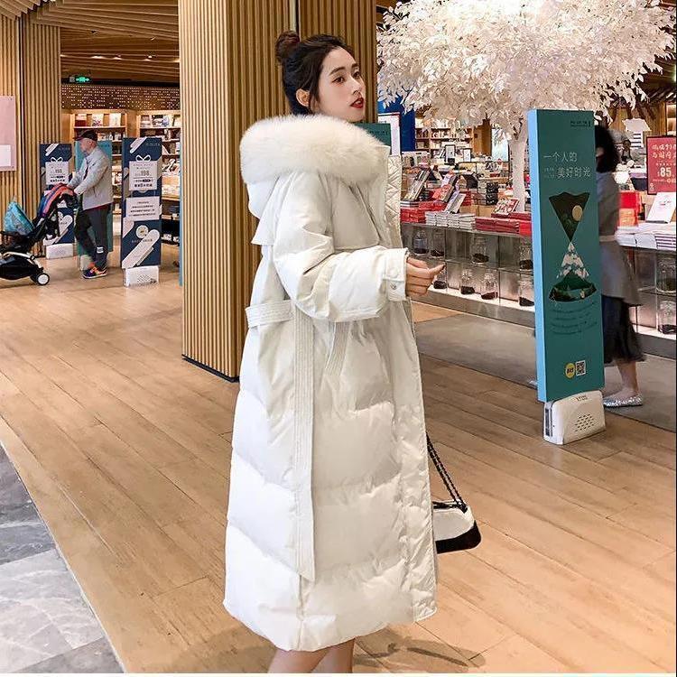 艾莱依【真狐狸毛大毛领】白鸭绒羽绒服女中长款2023新款显