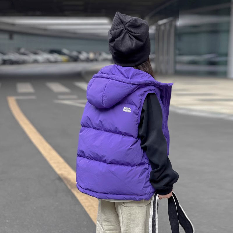 韩国童装儿童羽绒马甲2023秋冬新款背心外穿男童女童连帽加厚坎肩